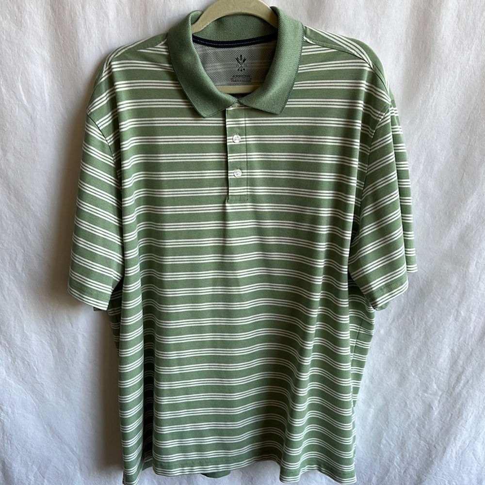 Arrow green and cream horizontal stripe polo shirt, size 2XL